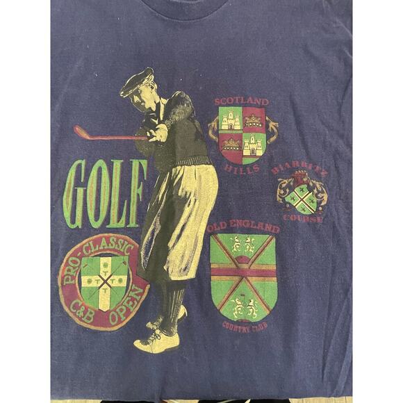 Vintage single stitch Fruit Of The Loom Men's Blue Golf Crew Neck Shirt Size XL - Picture 2 of 4